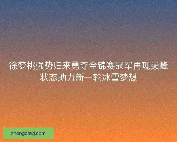 徐梦桃强势归来勇夺全锦赛冠军再现巅峰状态助力新一轮冰雪梦想